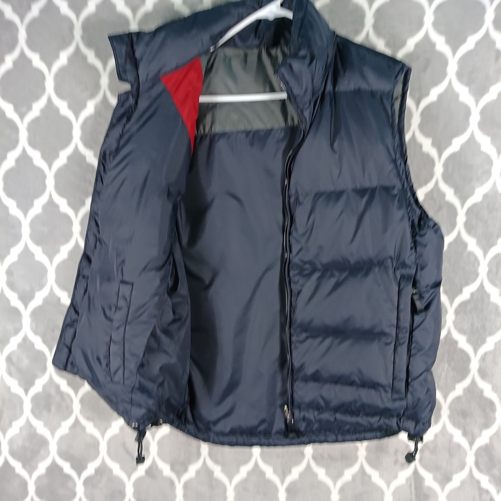 Gap Puffer Vest Men Small Navy Blue Reversible Down Fill Zip Out Hood